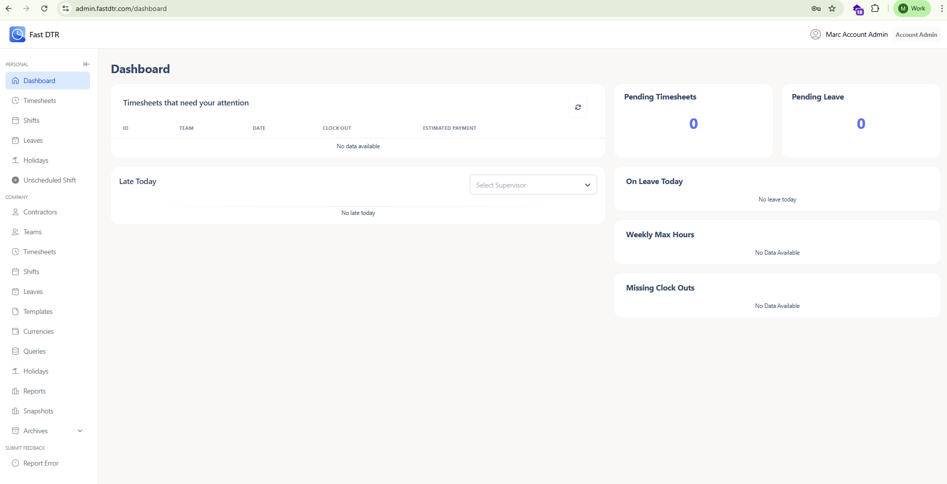 FastDTR dashboard and attendance overview