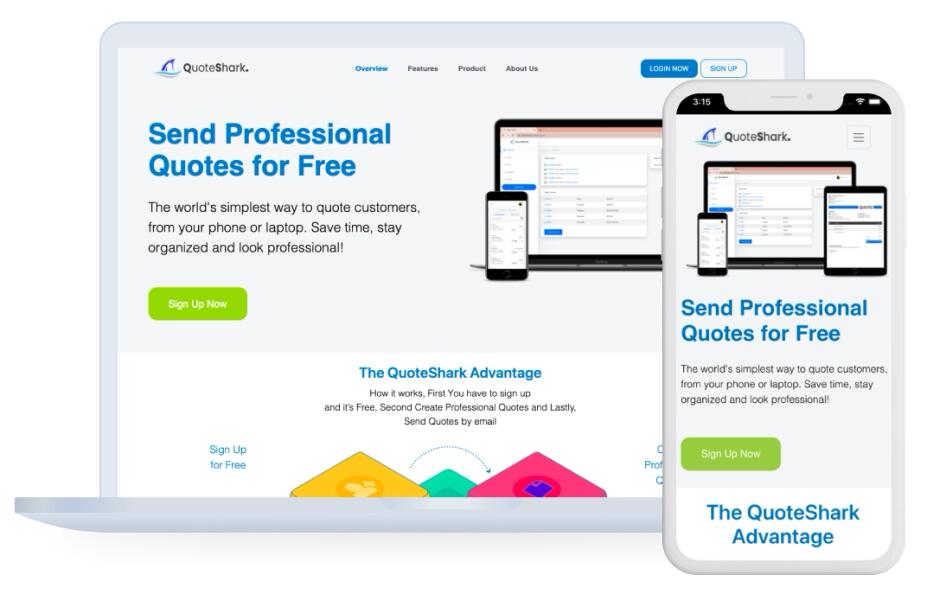 QuoteShark SaaS dashboard and quoting screens