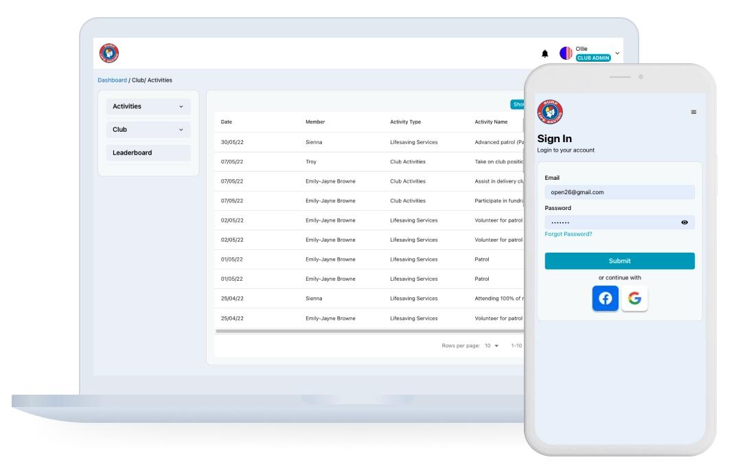 YIPS application dashboard and activity views